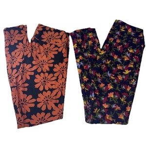 LuLaRoe Orange and Black Floral Pants